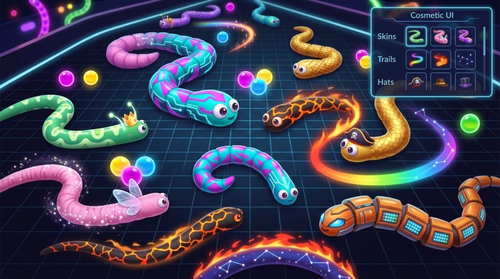 Examples of unlockable Snake.io skins