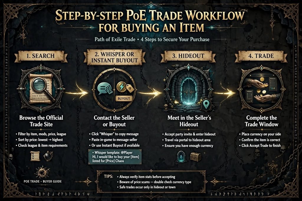 Step-by-step PoE trade workflow for buying an item