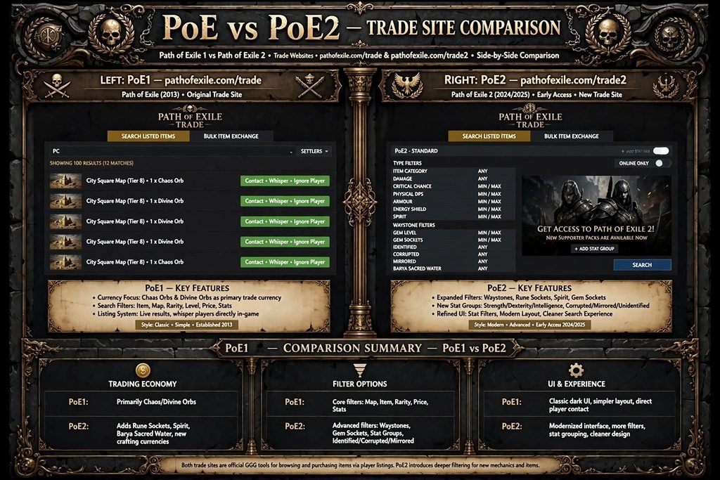 Comparison of the PoE and PoE2 trade websites