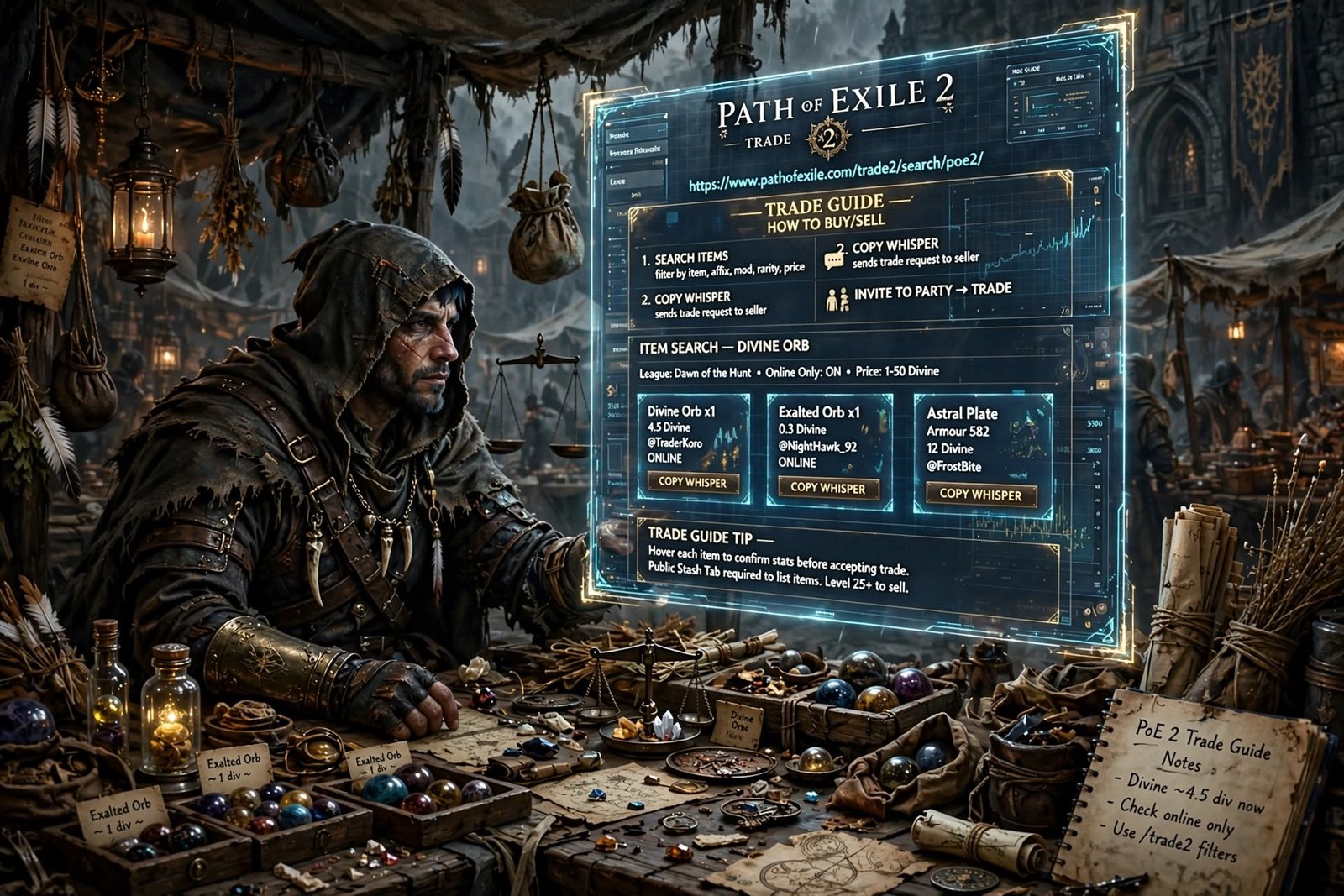 PoE 2 trade guide showing the official trade site for Path of Exile 2