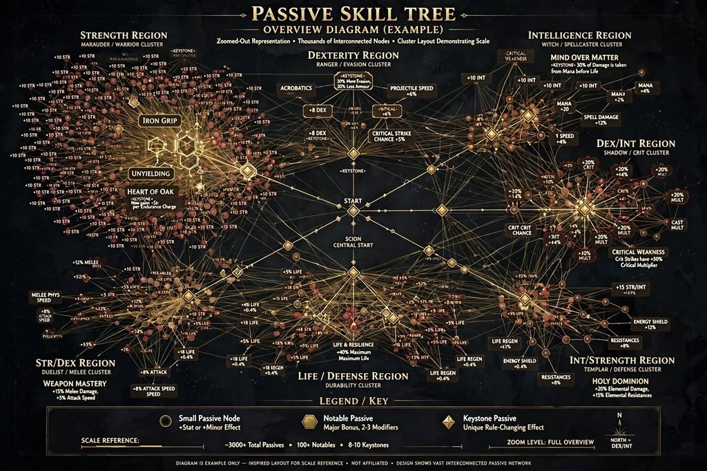 Example section of the Path of Exile passive skill tree"