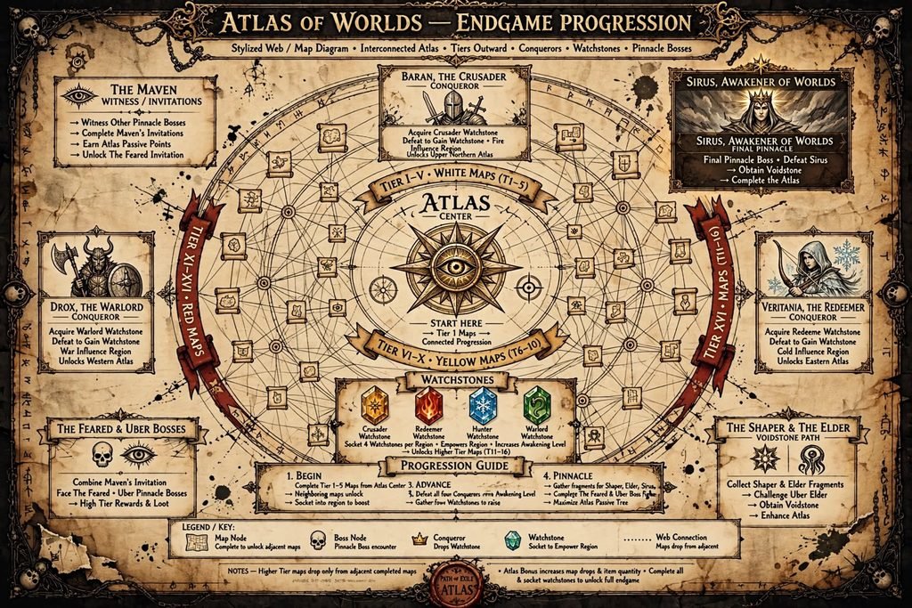 Path of Exile Atlas endgame progression diagram"