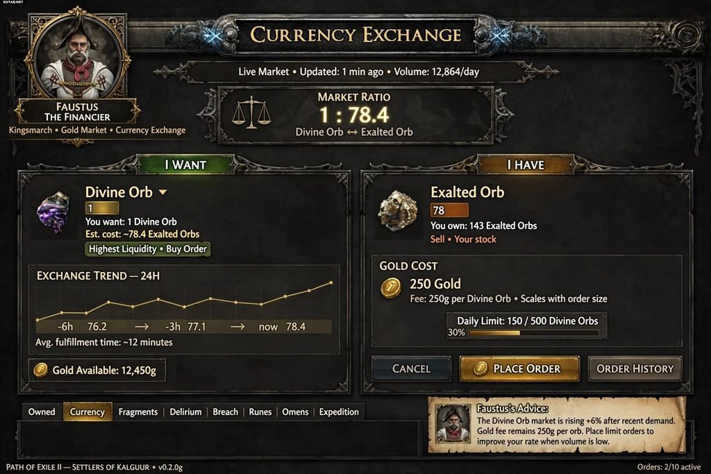 PoE2 Currency Exchange I Want / I Have window"