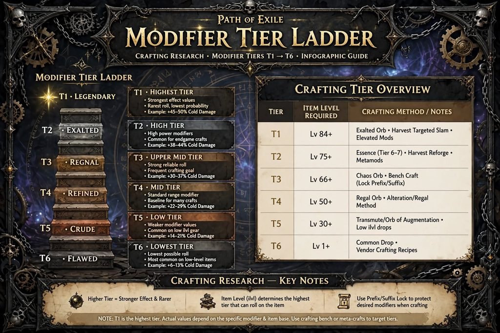 "Illustration representing modifier tiers used in Path of Exile crafting research"
