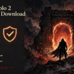 Dark fantasy illustration of a hero before a glowing gate representing a safe Diablo 2 Software download guide