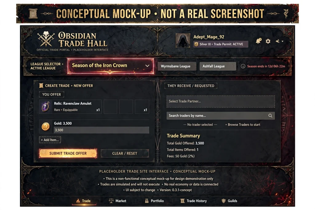 Official Path of Exile trade page with league selector highlighted