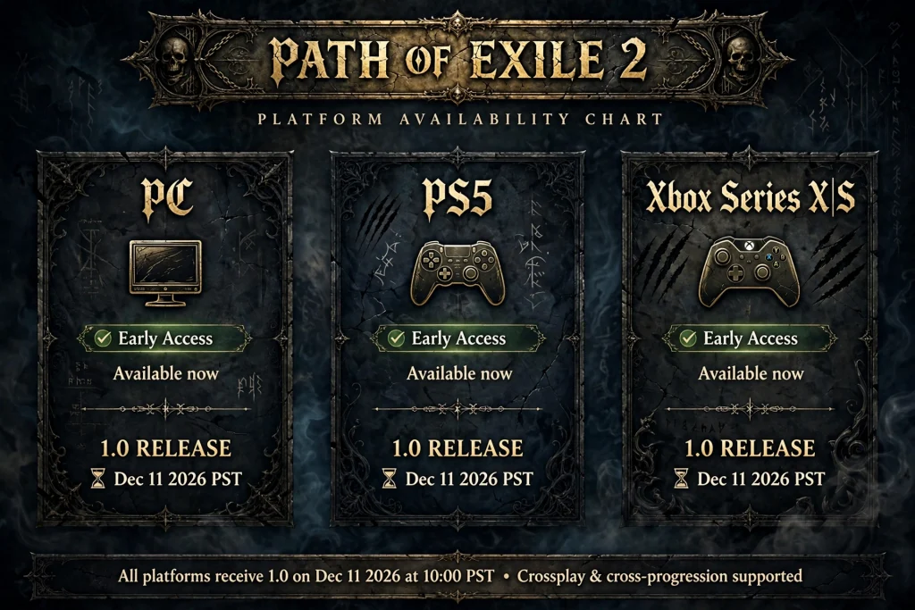 Chart of Path of Exile 2 availability on PC, PlayStation 5 and Xbox
