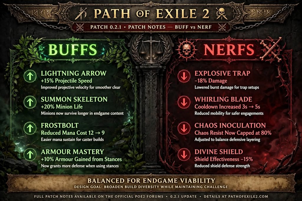 PoE 2 0.5.5 buffs and nerfs comparison