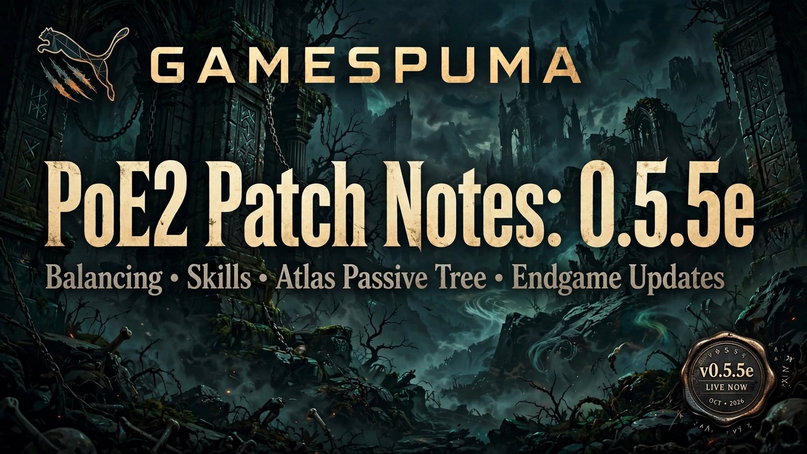 PoE2 patch notes graphic showing the latest Path of Exile 2 update 0.5.5e"