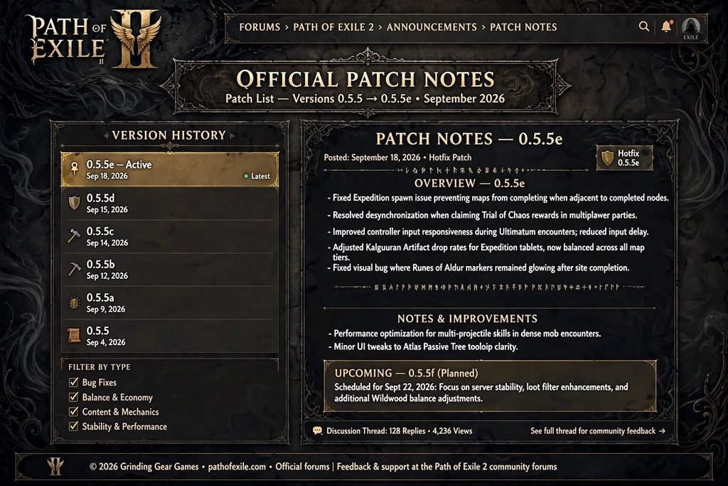 Official Path of Exile 2 Early Access patch notes forum listing
