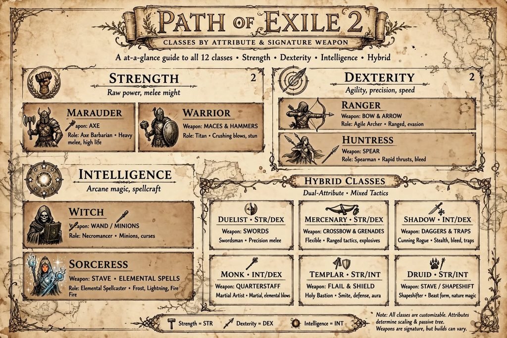 Flowchart for choosing a Path of Exile 2 class