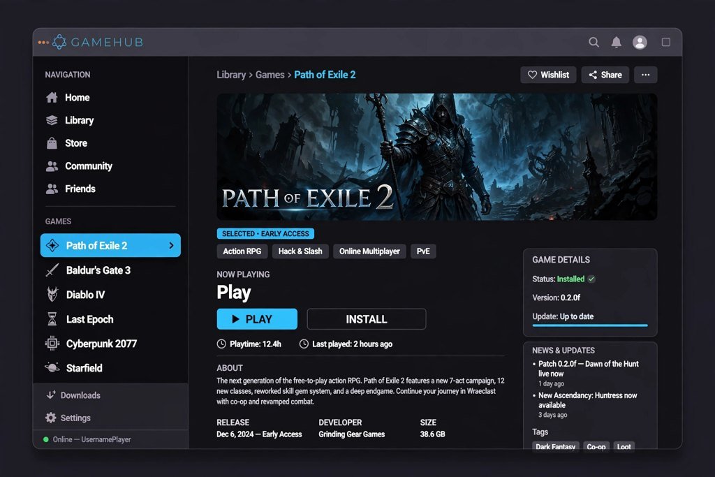 Mobalytics PoE 2 navigation showing how to find PoE 2 section in the game list