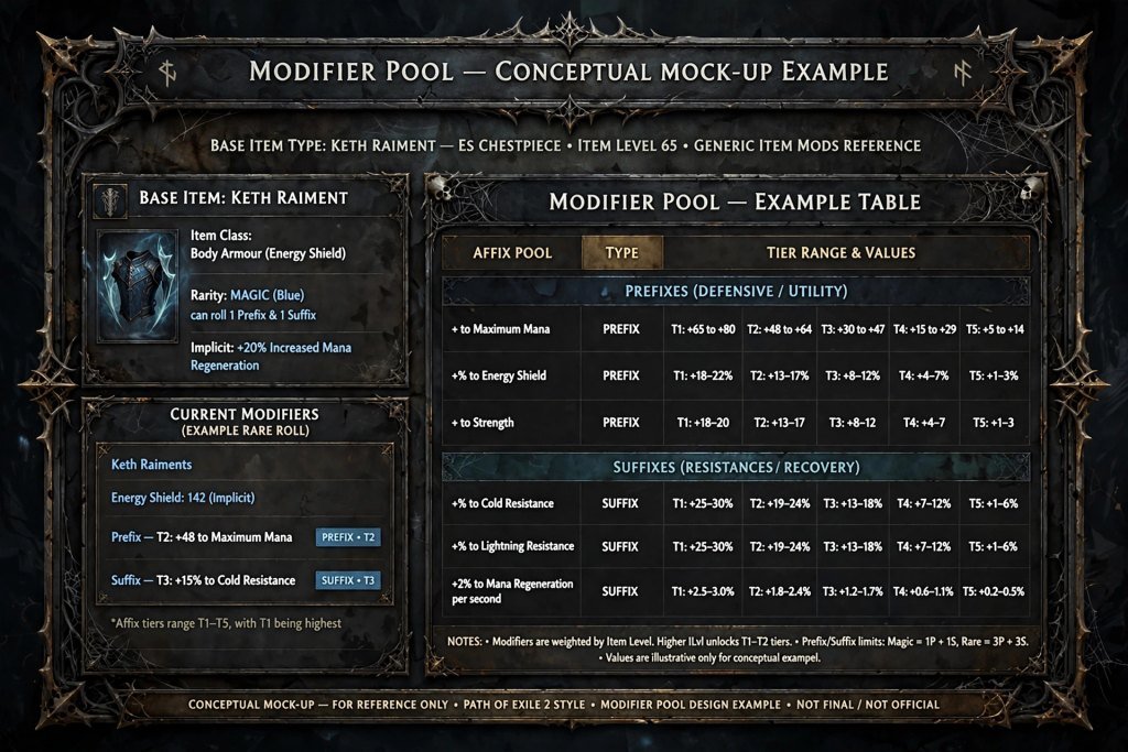 Example of a modifier list for a Path of Exile 2 base item type