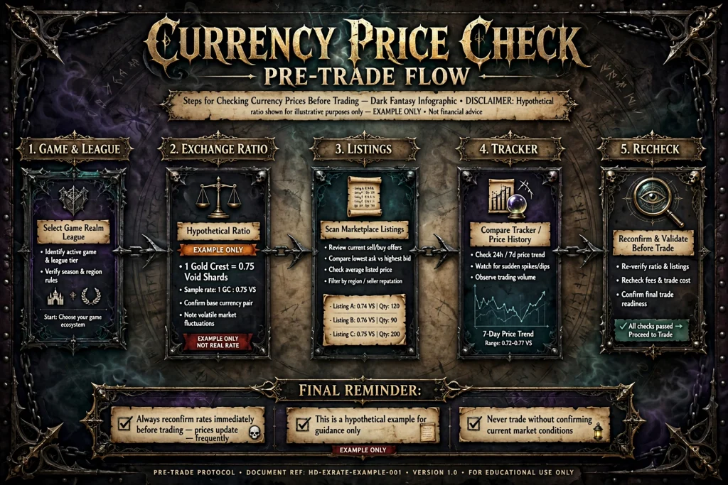Flow diagram of steps for checking currency prices before trading