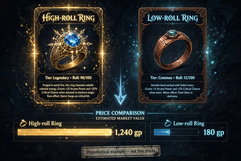 PoE2 Pricing Tool - Hypothetical comparison of two rings with different rolls and different price ranges