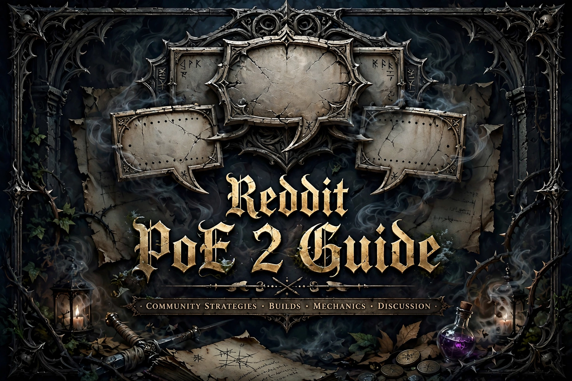 Alt: Conceptual graphic for a guide to the Path of Exile 2 community on Reddit