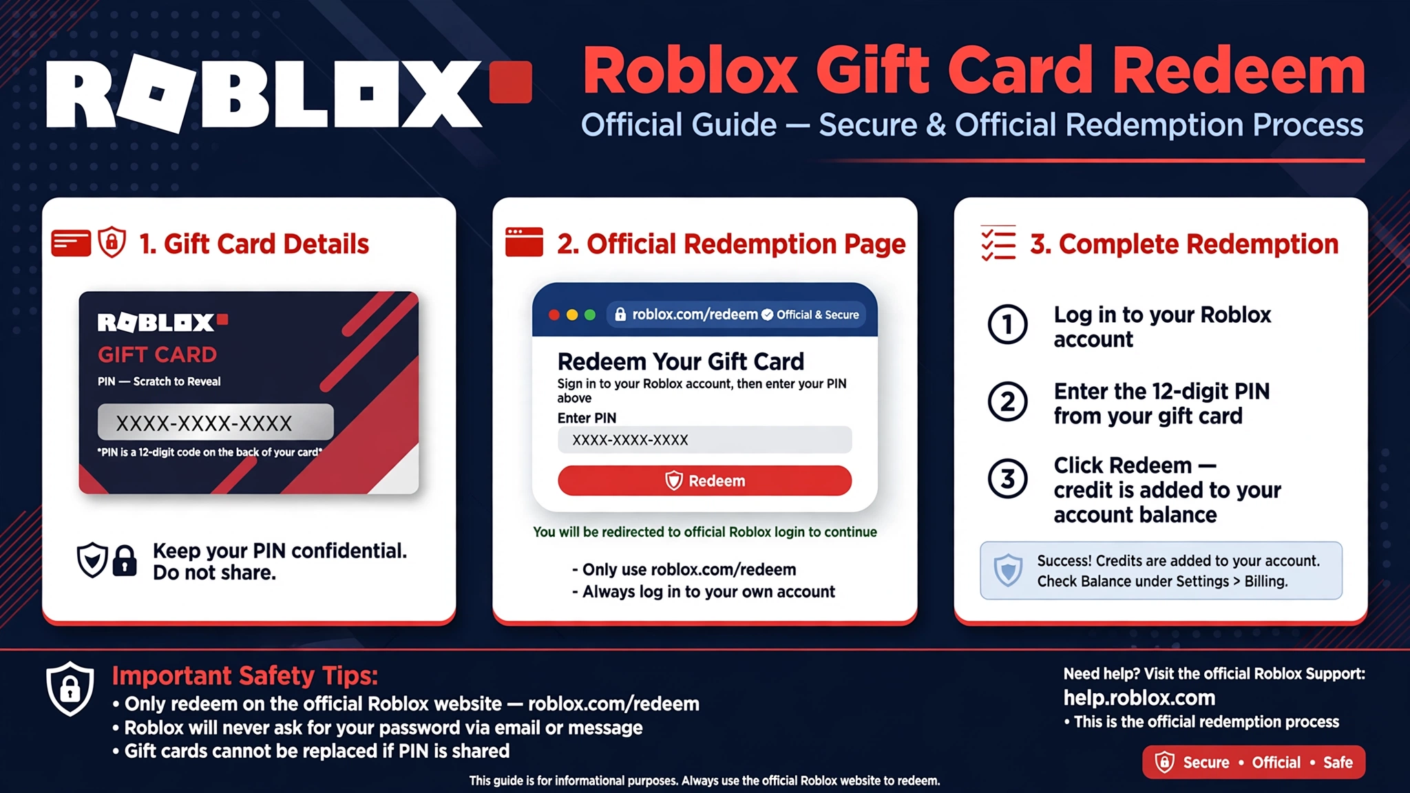 Roblox Gift Card Redeem guide showing the official redemption page and a gift card PIN
